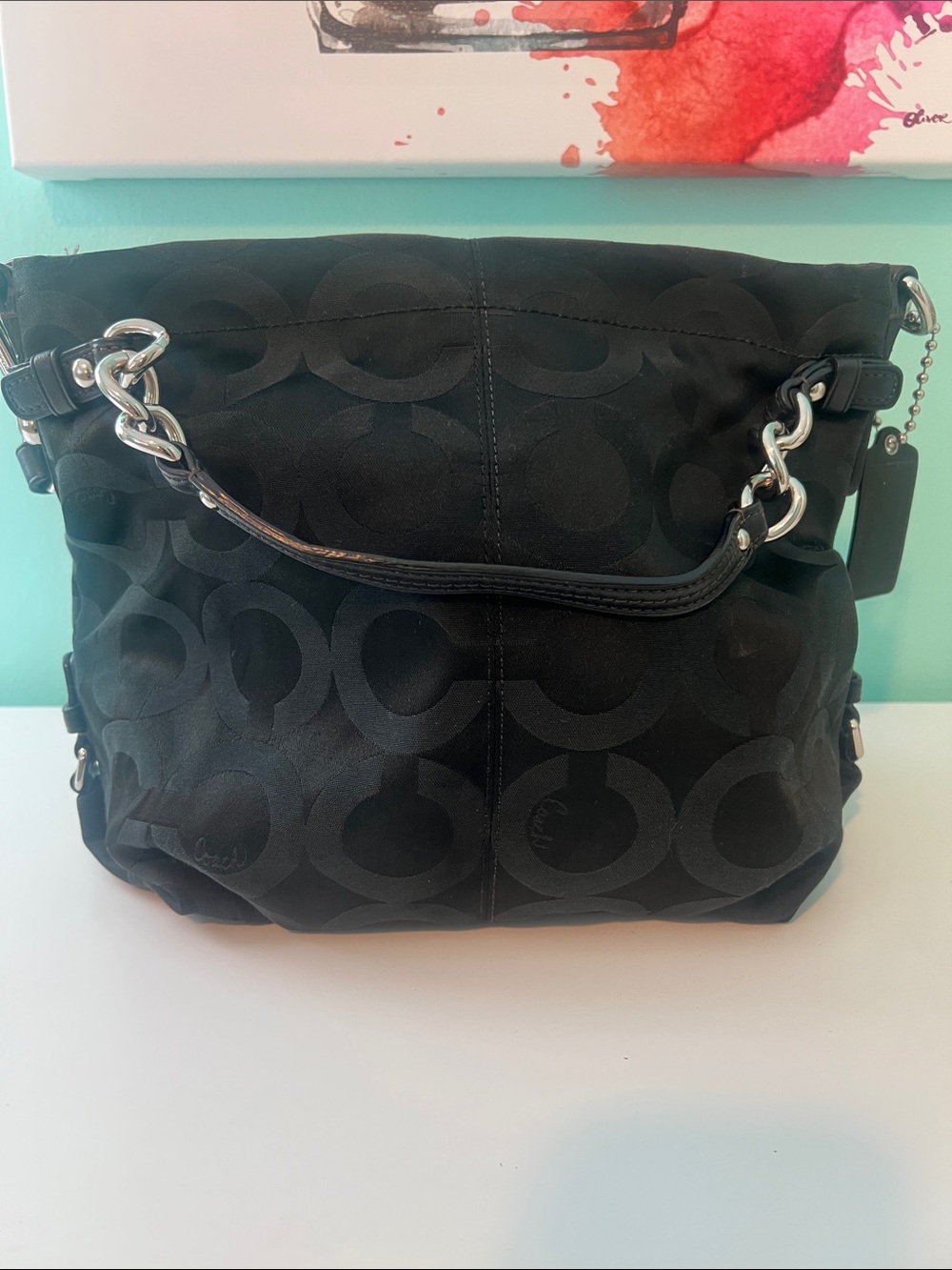 Vintage Coach Black Signature Shoulder Bag
